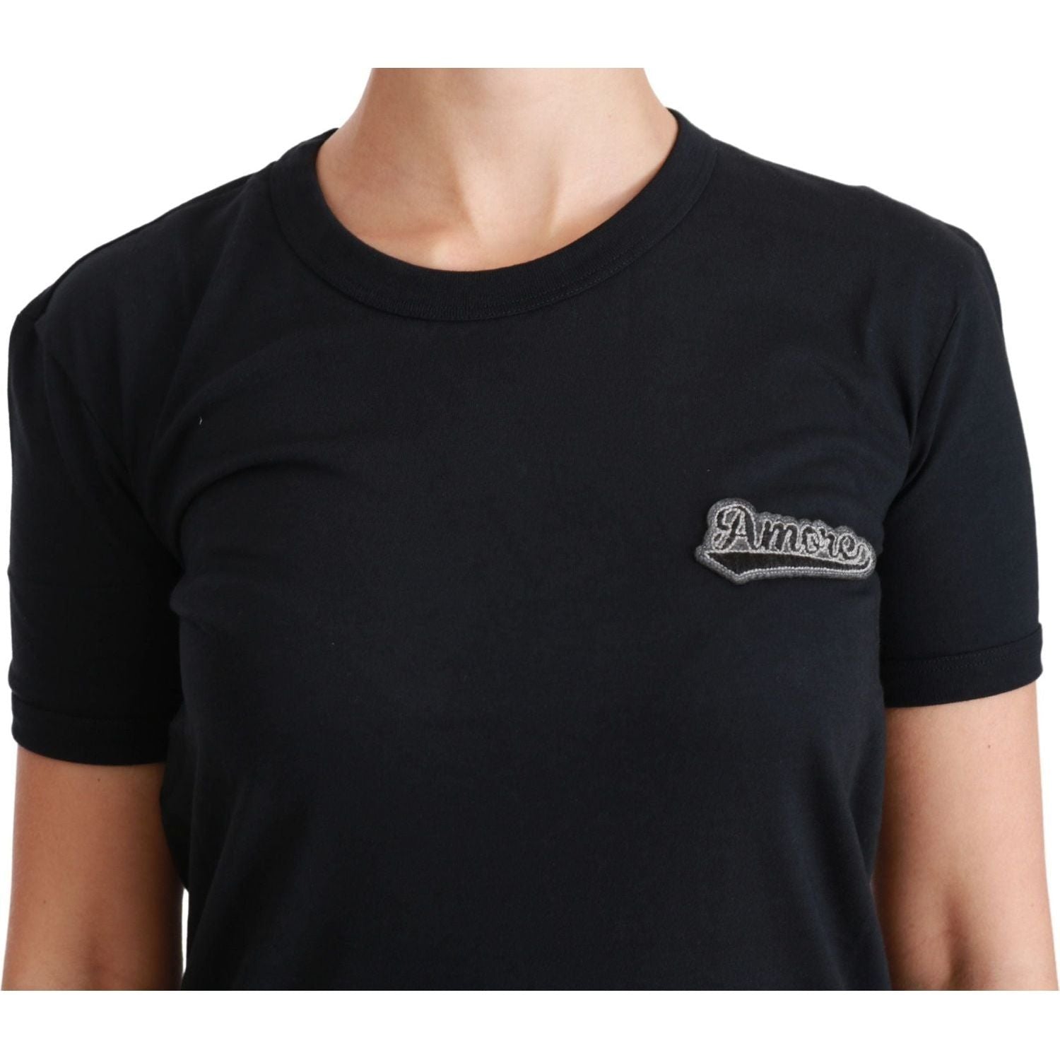 Dolce & Gabbana Blue Amore Patch Crewneck Cotton Top T-shirt