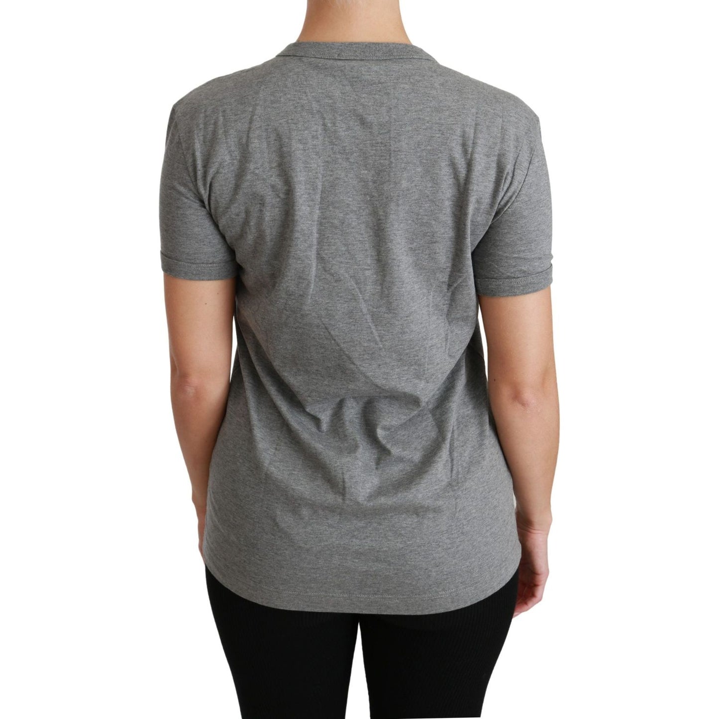 Dolce & Gabbana Gray Crewneck Amore Patch Cotton Top T-shirt