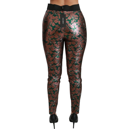 Dolce & Gabbana Green Bronze Leaf Tights Skinny Pants