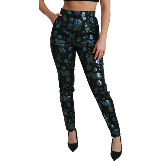 Dolce & Gabbana Blue Green Floral Metallic Slim Pants PAN70829-40