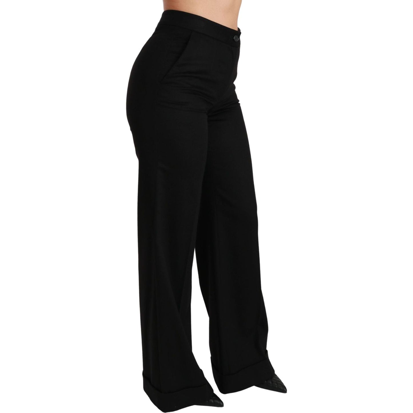 Dolce & Gabbana Black Wide Leg Flared Trouser Cashmere Pants