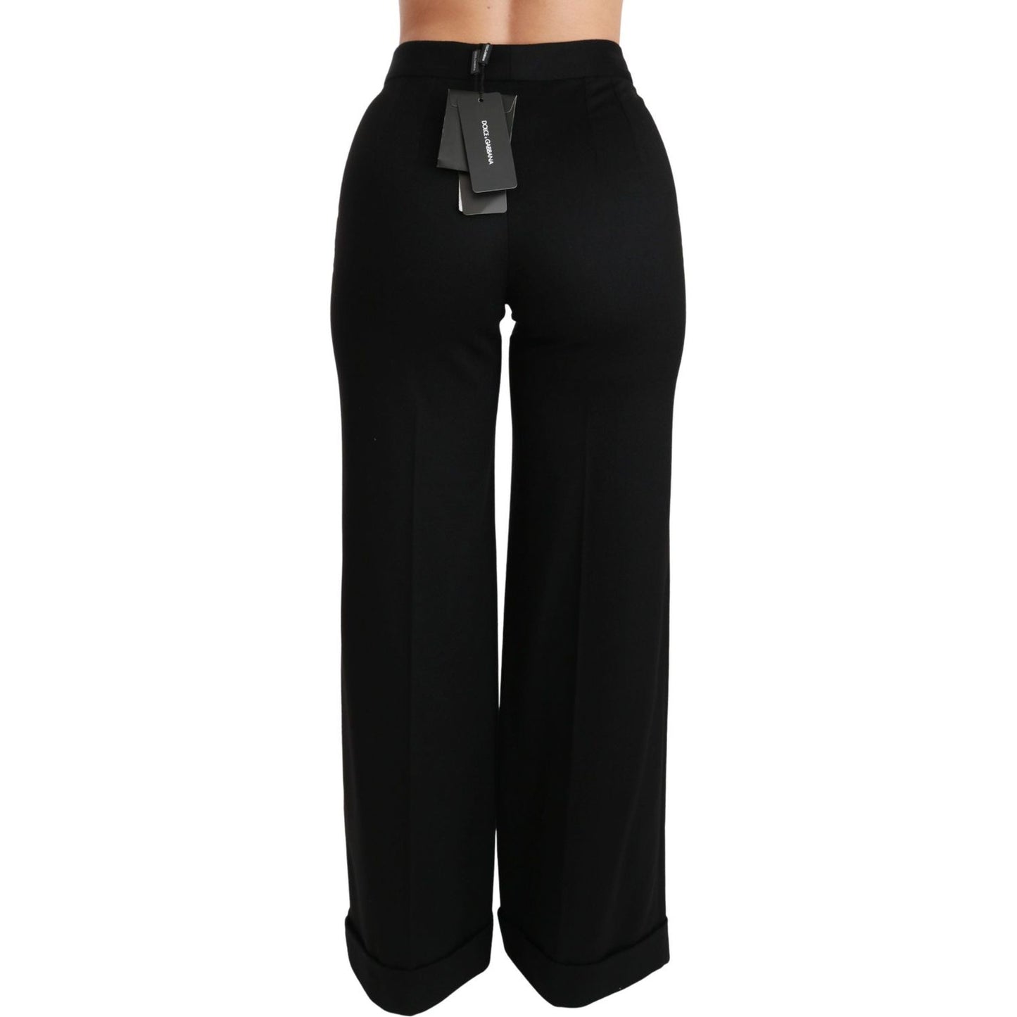 Dolce & Gabbana Black Wide Leg Flared Trouser Cashmere Pants
