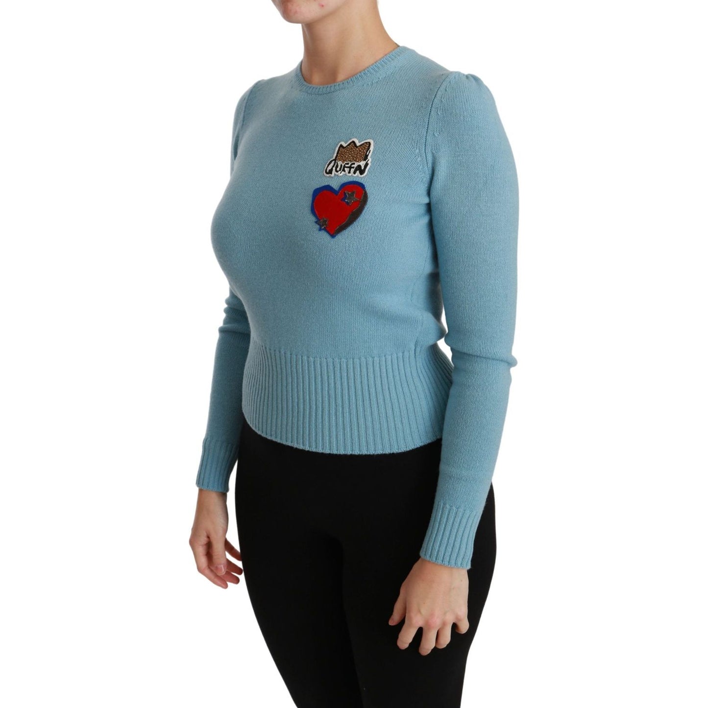 Dolce & Gabbana Blue Wool Queen Heart Pullover Sweater