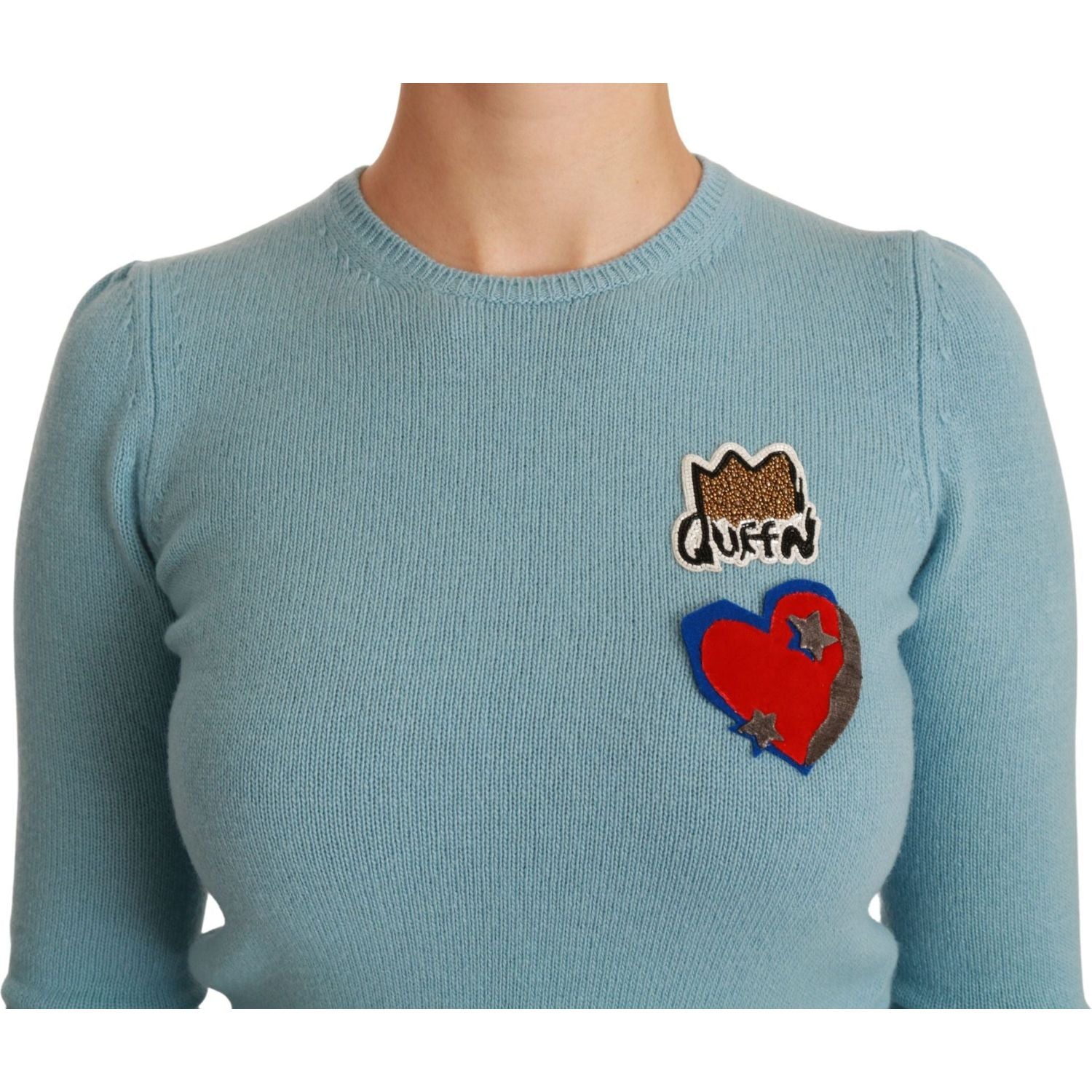 Dolce & Gabbana Blue Wool Queen Heart Pullover Sweater