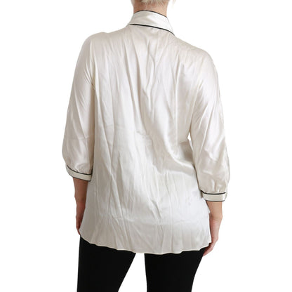 Dolce & Gabbana Beige 3/4 Sleeve Shirt Blouse Silk Top