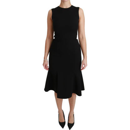 Dolce & Gabbana Black Fit Flare Wool Stretch Sheath Dress