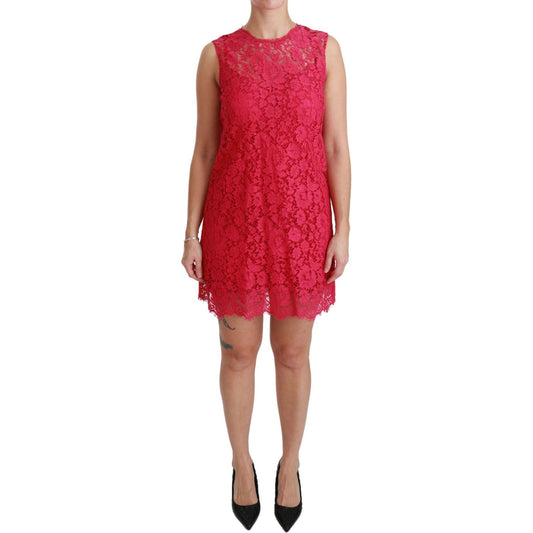 Dolce & Gabbana Pink Floral Lace Shift Gown Mini Dress DR2465-36