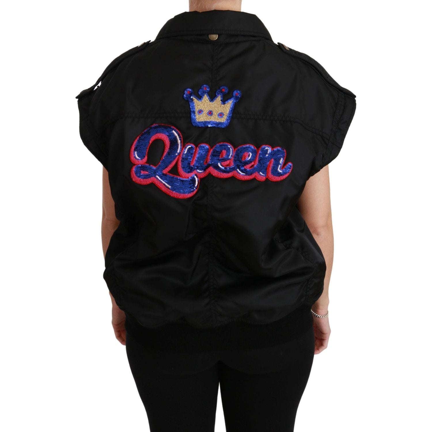 Dolce & Gabbana Black Queen Crown Sequined Bomber Jacket