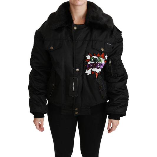 Dolce & Gabbana Black Queen Crown Sequined Bomber Jacket JKT2518-36