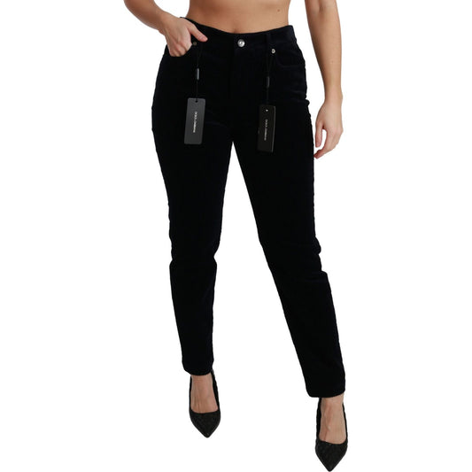 Dolce & Gabbana Blue Corduroy Mid Waist Skinny Pants Jeans PAN70925-38