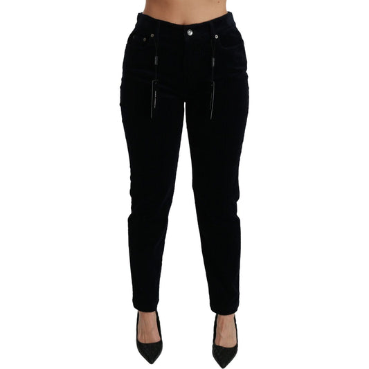 Dolce & Gabbana Blue Corduroy Mid Waist Skinny Pants Jeans PAN70925-38