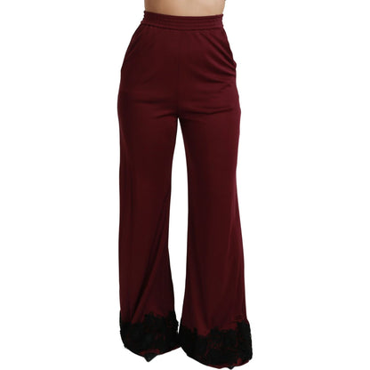 Dolce & Gabbana Black Lace High Waist Wide Leg Maroon Pants