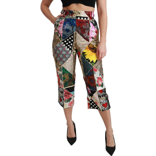 Dolce & Gabbana Silk Multicolor Print High Waist Cropped Pants PAN70937-40