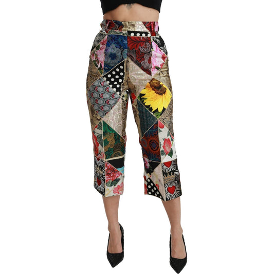 Dolce & Gabbana Silk Multicolor Print High Waist Cropped Pants PAN70937-40