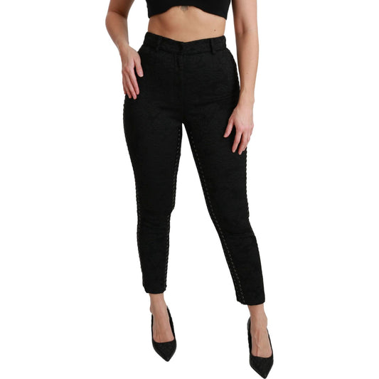 Dolce & Gabbana Black Brocade Skinny High Waist Pants PAN70942-40