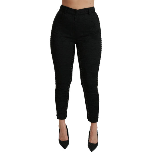 Dolce & Gabbana Black Brocade Skinny High Waist Pants PAN70942-40