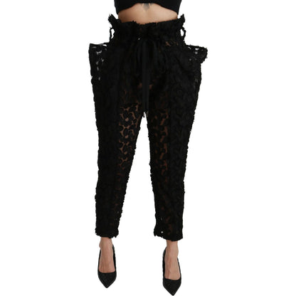 Dolce & Gabbana Black Floral Lace Tapered High Waist Pants
