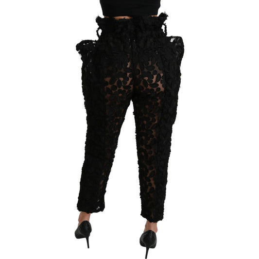 Dolce & Gabbana Black Floral Lace Tapered High Waist Pants PAN70946-40