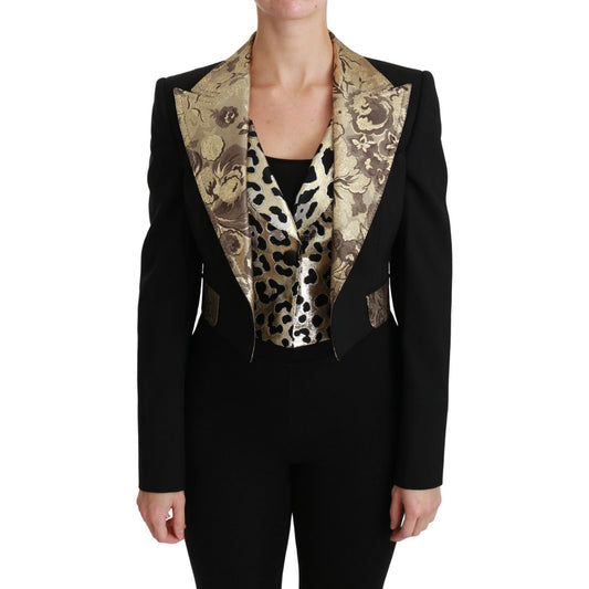 Dolce & Gabbana Black Jacquard Vest Blazer Coat Wool Jacket