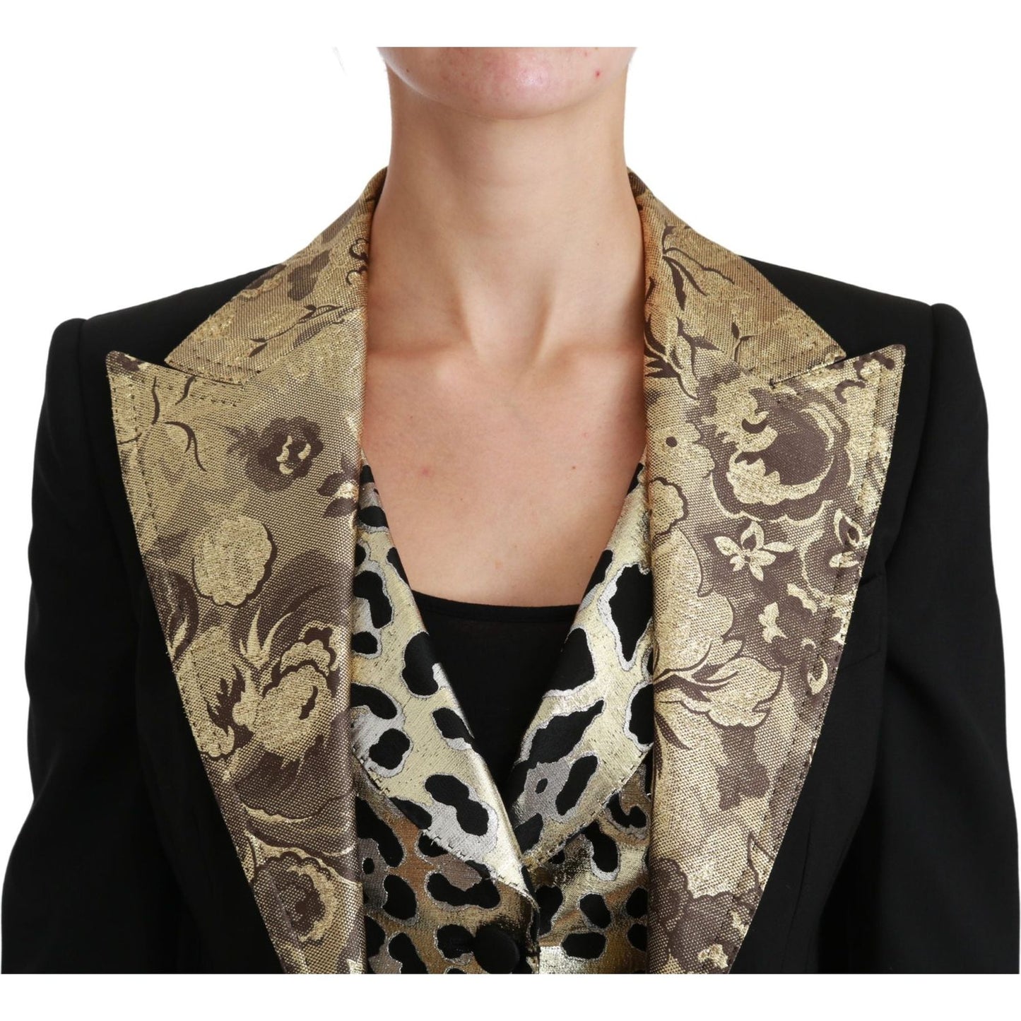 Dolce & Gabbana Black Jacquard Vest Blazer Coat Wool Jacket JKT2561-50