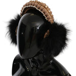 Dolce & Gabbana Gold Black Crystal Fur Headset Audio Headphones SMY3042