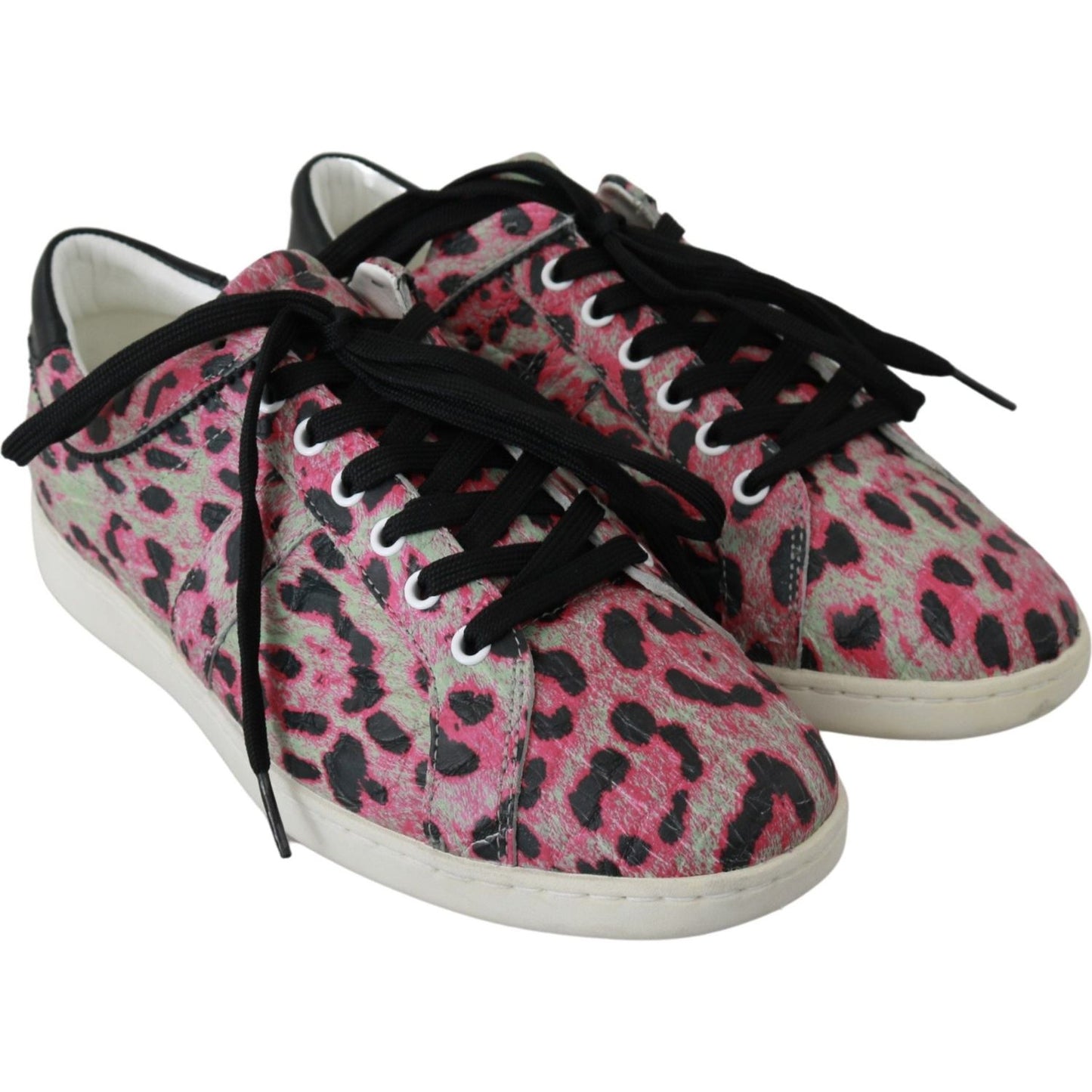 Dolce & Gabbana Pink Leopard Print Training Leather Flat Sneakers