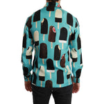 Dolce & Gabbana Blue Silk Ice Cream Print Casual Shirt TSH4481-37