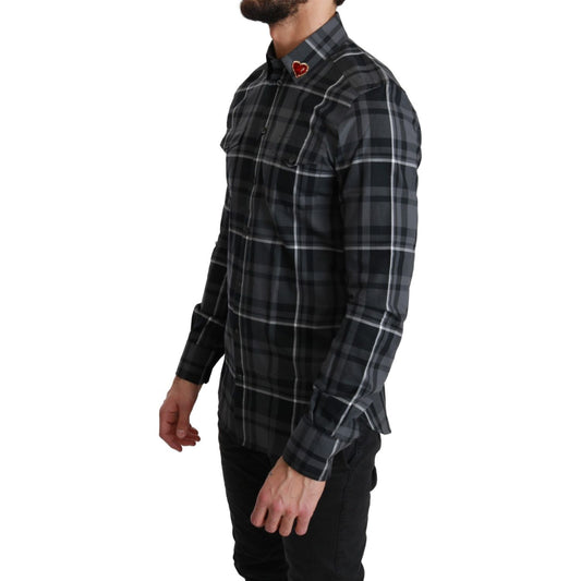 Dolce & Gabbana Gray Checkered Heart Collar MARTINI Shirt TSH4482-37