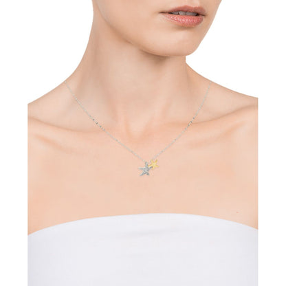 Woman wearing VICEROY JEWELS Mod. 13046C100-39 silver 925° necklace with starfish pendants, displayed on a white backdrop.