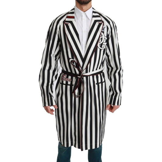 Dolce & Gabbana Black Coat Nightgown White Cotton Robe JKT2613-46