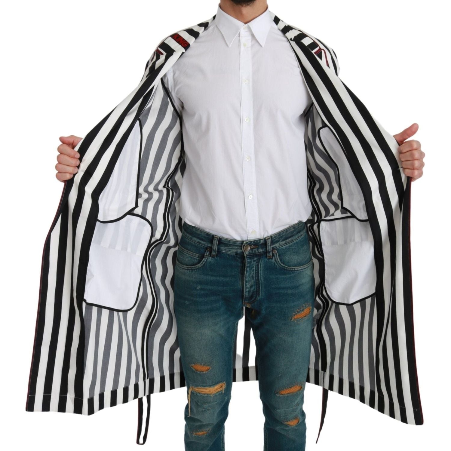 قميص نوم أنيق بحزام من دولتشي آند غابانا باللونين الأسود والأبيض