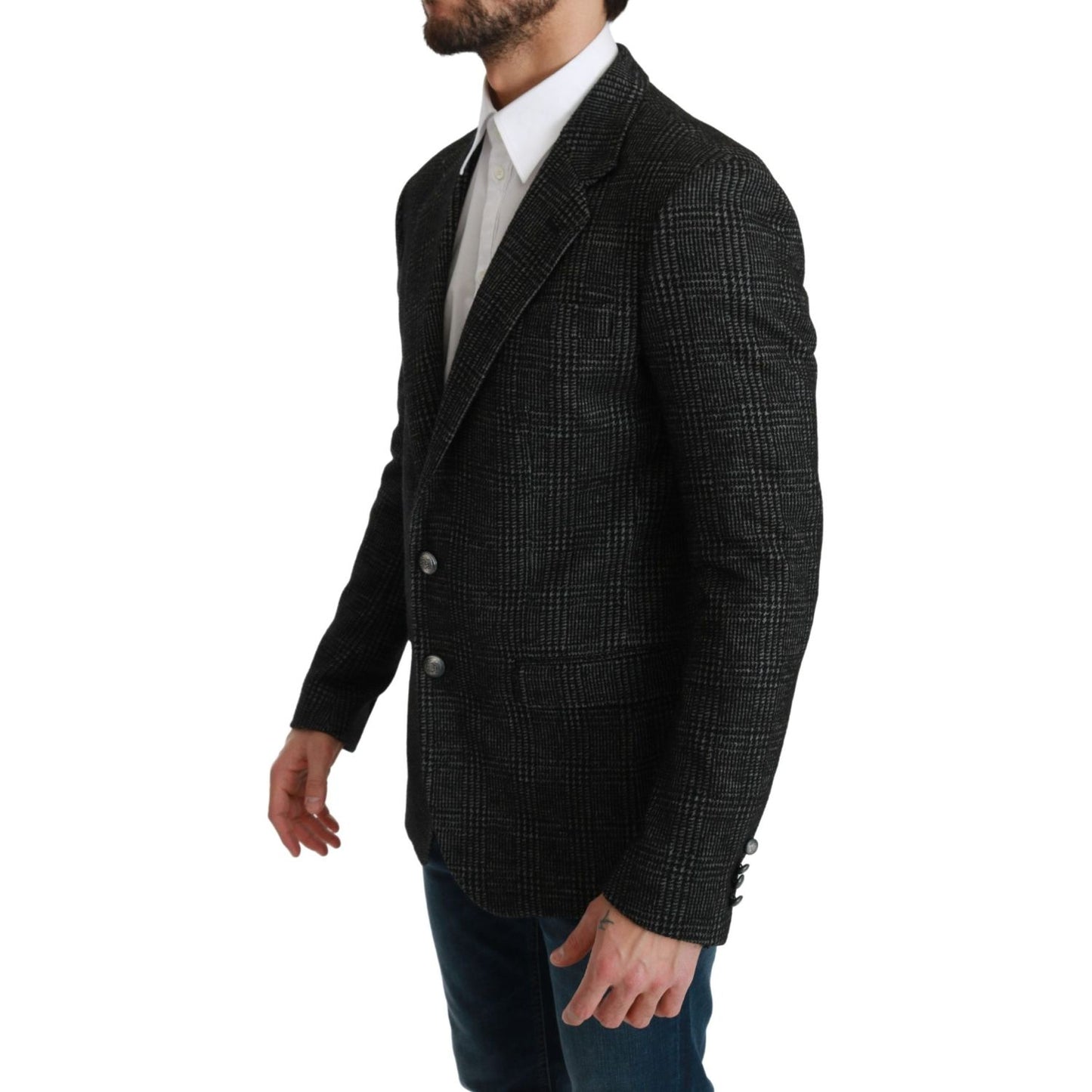 Dolce & Gabbana Gray Plaid Check Slim Fit Jacket Blazer
