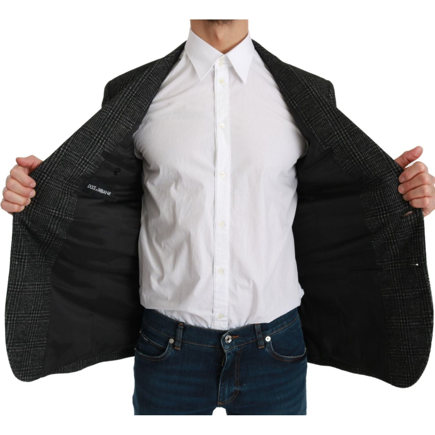 سترة دولتشي آند غابانا الأنيقة ذات التصميم المربع الرمادي