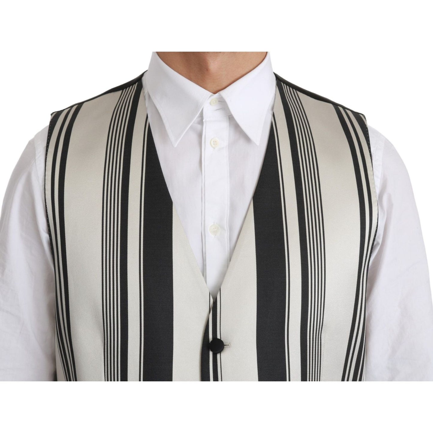 Dolce & Gabbana White Black Stripes Waistcoat Formal Vest TSH4640-48