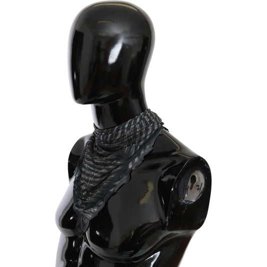Costume National Black Gray Viscose Foulard Branded Scarf MS1639