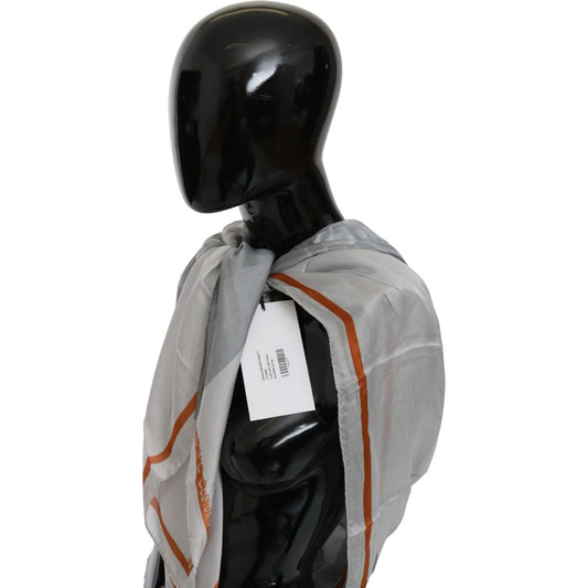 Costume National Gray Orange Silk Floral Foulard Wrap Scarf BGMS1643