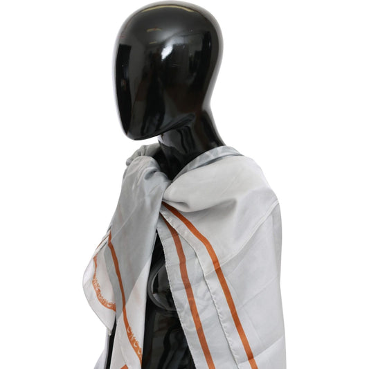 Costume National Gray Red Silk Shawl Foulard Wrap Scarf MS1644