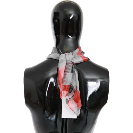 Costume National Red 100% Silk Branded Gray Scarf MS1646
