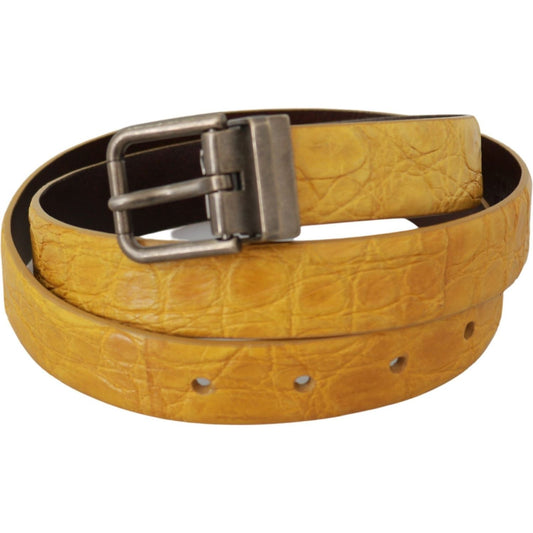 Dolce & Gabbana Yellow Exotic Skin Leather Grey Buckle Belt BEL60628-95