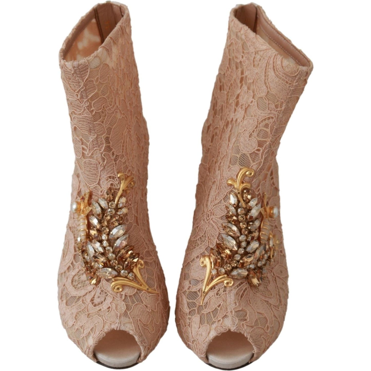 Dolce & Gabbana Pink Crystal Lace Booties Stilettos Shoes LA6493-36