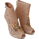 Dolce & Gabbana Pink Crystal Lace Booties Stilettos Shoes LA6493-36