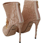 Dolce & Gabbana Pink Crystal Lace Booties Stilettos Shoes LA6493-36