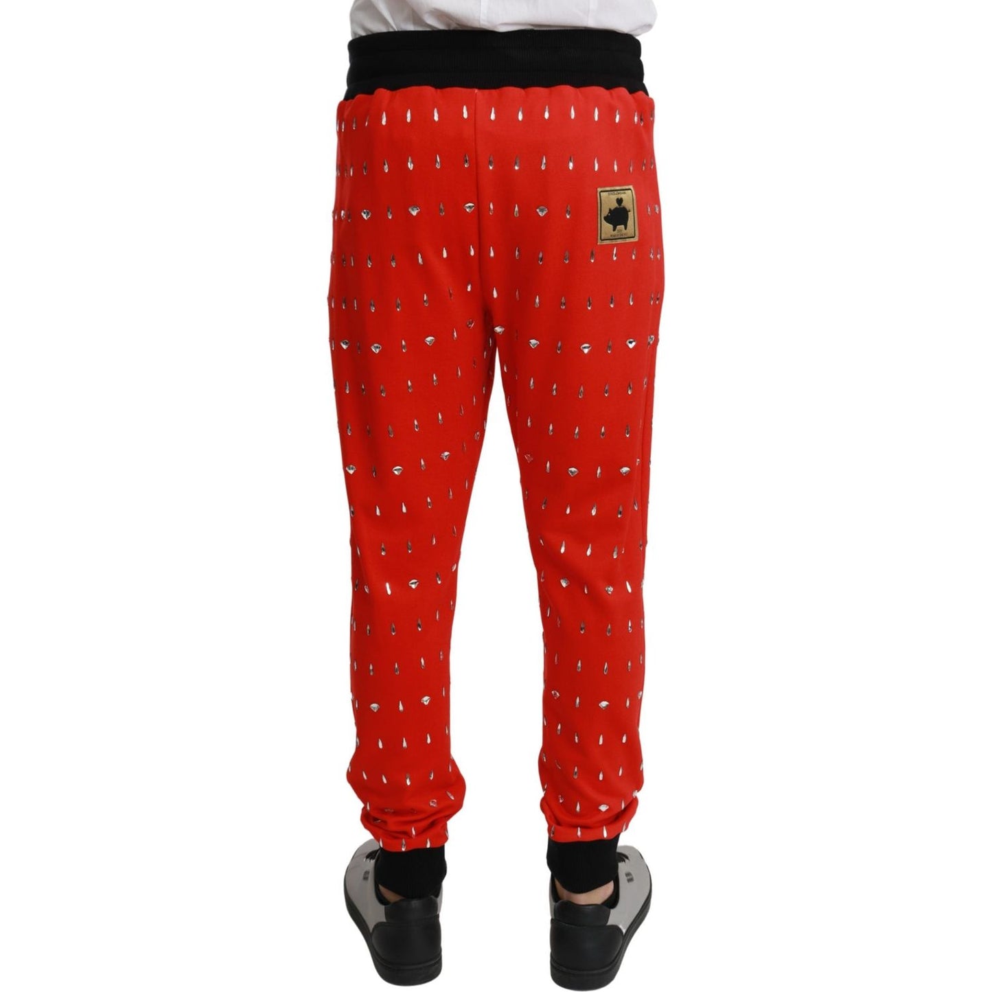 Dolce & Gabbana Red Piggy Bank Cotton Crystal Trousers Pants PAN70957-44