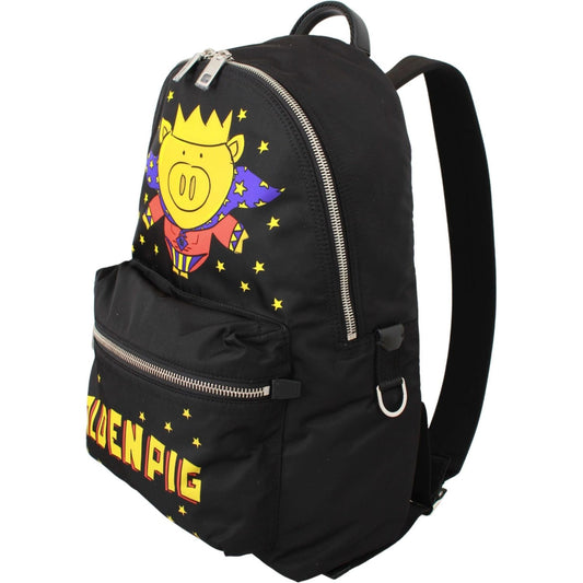 Dolce & Gabbana Black Golden Pig of the Year School Backpack VAS9479