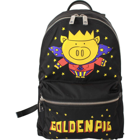 Dolce & Gabbana Black Golden Pig of the Year School Backpack VAS9479
