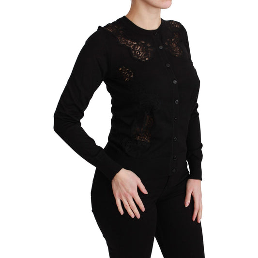 Dolce & Gabbana Black Cashmere Lace Cardigan Sweater TSH4590-36