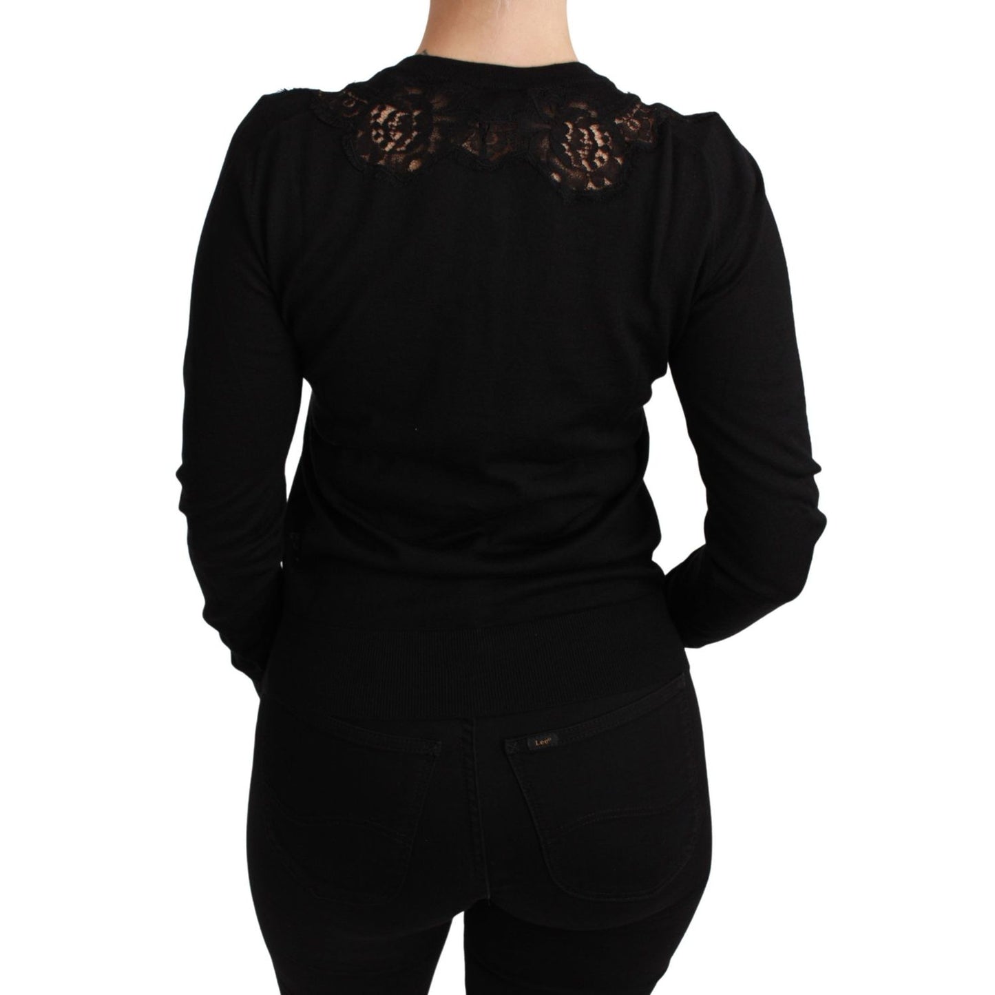 Dolce & Gabbana Black Cashmere Lace Cardigan Sweater
