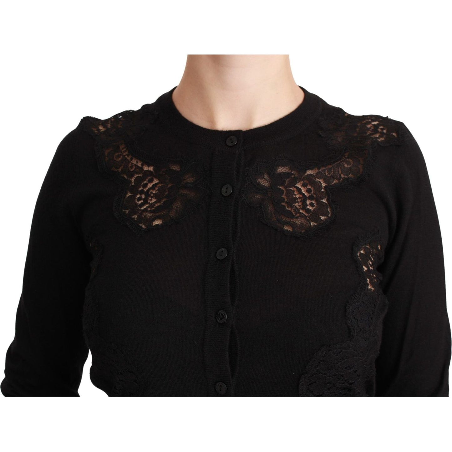 Dolce & Gabbana Black Cashmere Lace Cardigan Sweater TSH4590-36