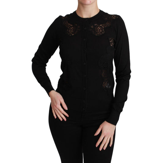 Dolce & Gabbana Black Cashmere Lace Cardigan Sweater TSH4590-36