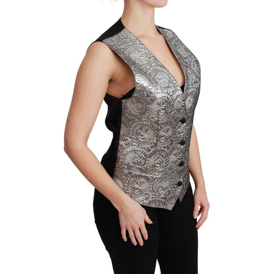 Dolce & Gabbana Silver Brocade Sleeveless Metallic Top TSH5052-38